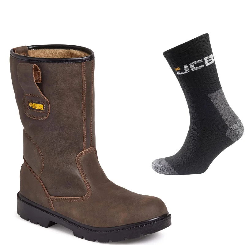 Apache AP305 Special Offer Pack - Apache AP305 Waterproof Safety Rigger Boots + 3 Pairs JCB Work Socks