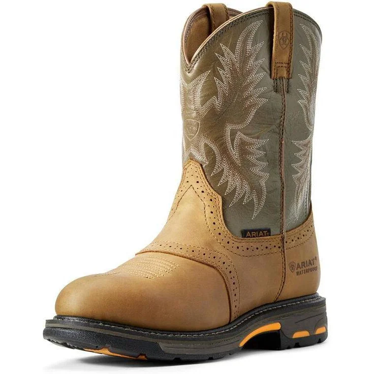 Ariat Men's WorkHog 10"" Soft Toe WP Western Work Boot - Aged Bark - 10008633