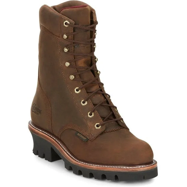 Chippewa Men's Super Dna 9"" Plain Toe WP Lace Up Work Boot -Brown- 59408