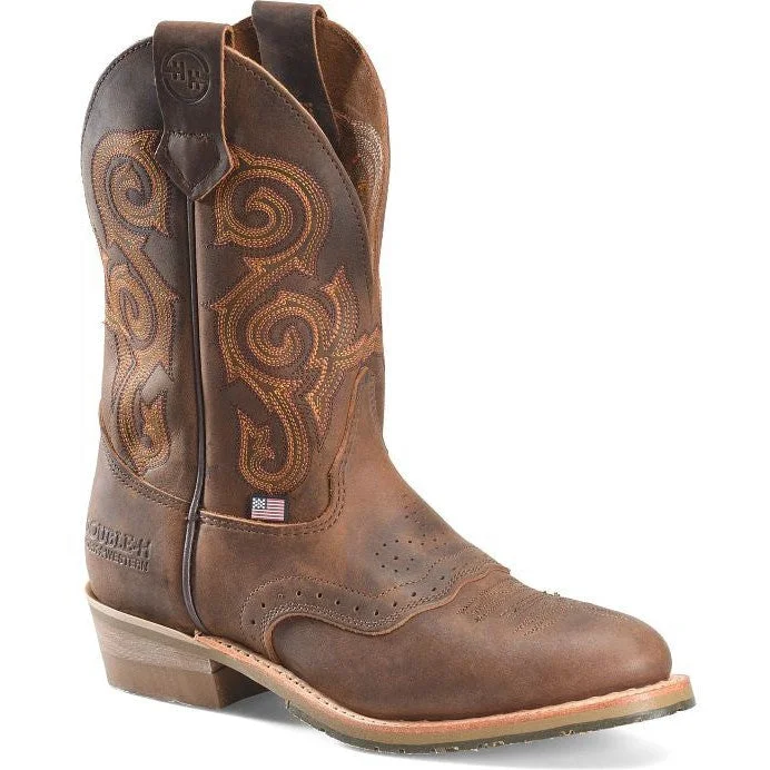 Double H Men's Rockdale 11"" U Toe Roper Western Work Boot- Brown - DH4663