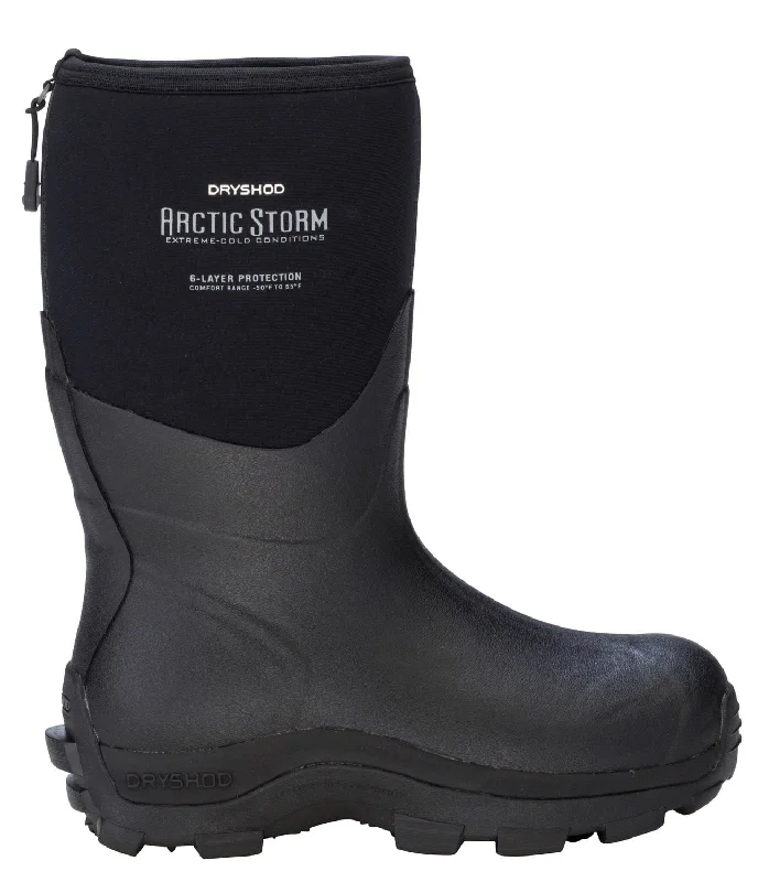 Dryshod Mens Arctic Storm Mid Black/Grey Neoprene Extreme-Cold Snow Boots