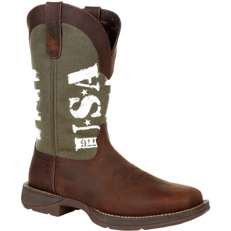 Durango Men's Rebel Army Green USA Print 12"" Square Toe Western Boot