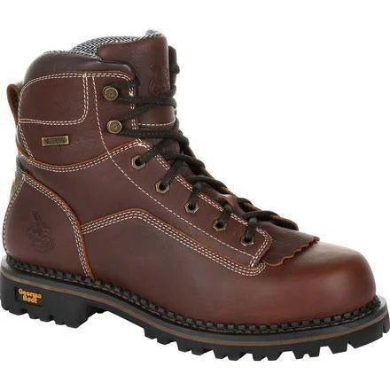 Georgia Men's Amp LT Low-Heel Logger 6"" WP Work Boot - Brown - GB00270