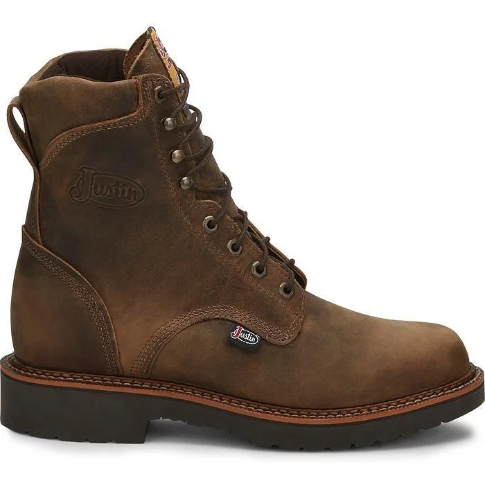 Justin Men's Blueprint 8"" Lace Up USA Western Work Boot -Tan- 440