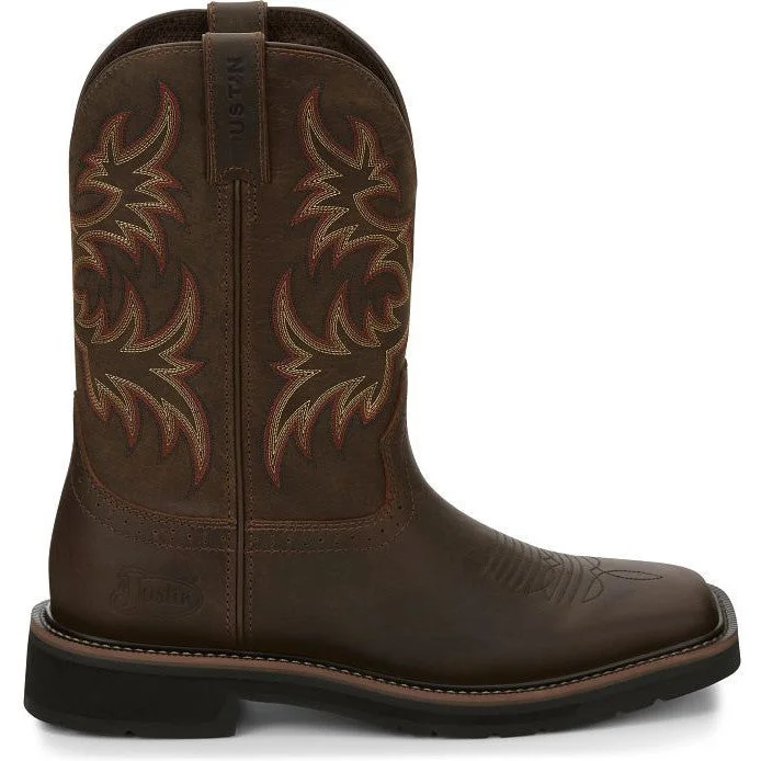 Justin Men's Driller 11"" Square Toe Western Work Boot -Brown- SE4681