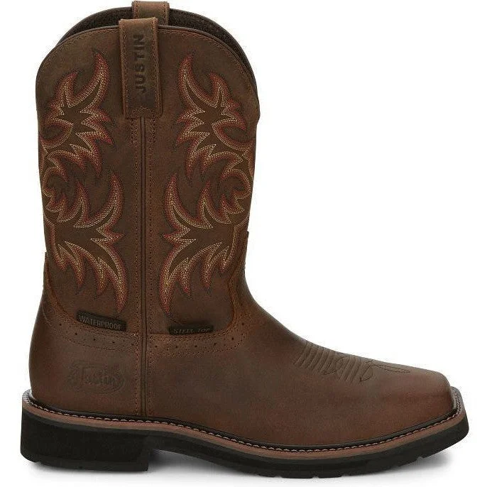 Justin Men's Driller 11"" Steel Toe Western Work Boot -Brown- SE4690