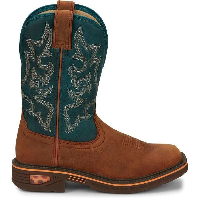 Justin Men's Resistor 11"" Square Toe Western Work Boot -Blue- CR4009