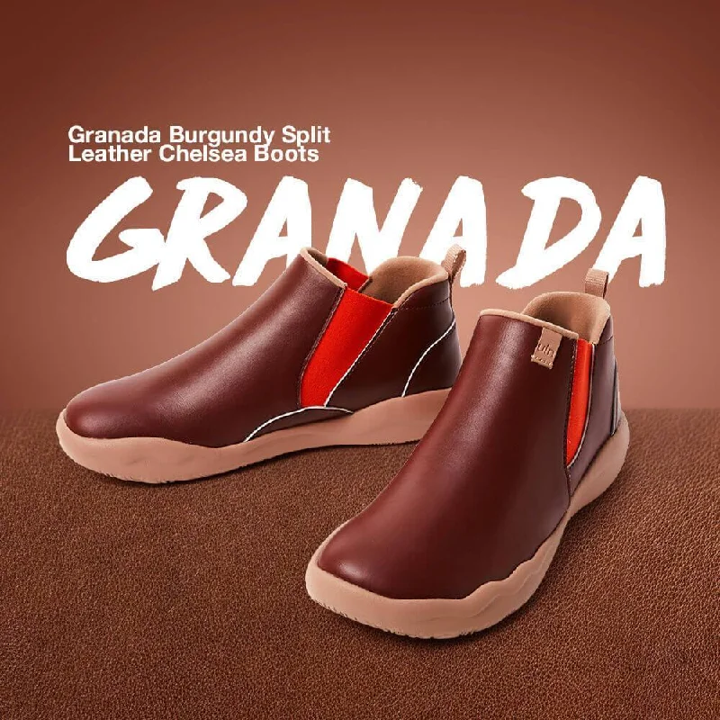 Granada Burgundy Split Leather Boots Men