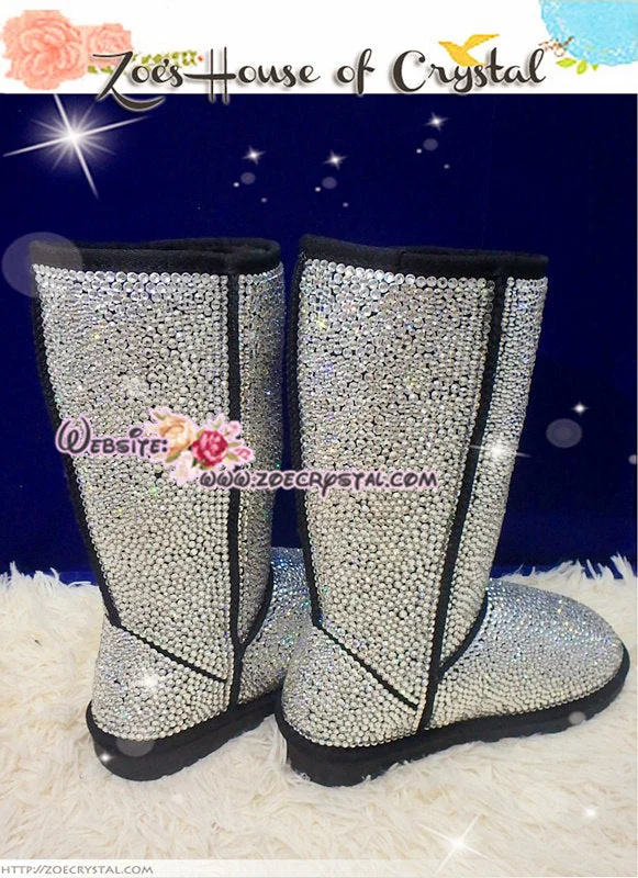 PROMOTION WINTER Bling and Sparkly Strass SheepSkin Wool BOOTS w shinning Czech or Swarovski Crystals