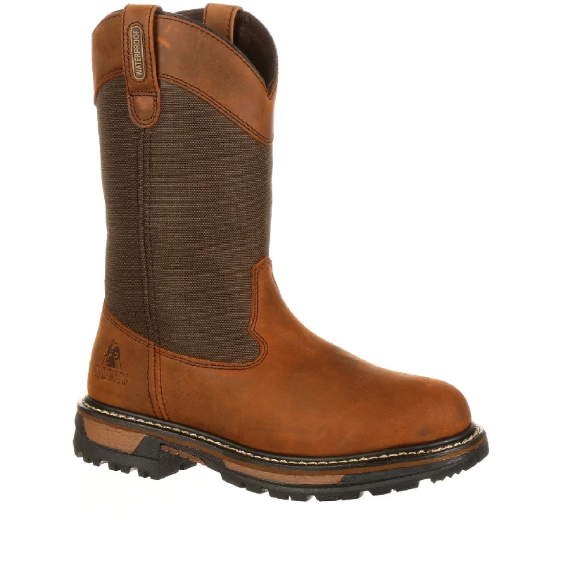 Rocky Men's Ride 10"" WP 200G Ins Wellington Work Boot- Brown- FQ0002867