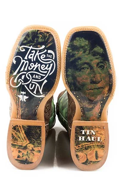 Tin Haul Mens Duece Take The Money And Run Cowboy Boots Square Toe Style 14-020-0007-0350