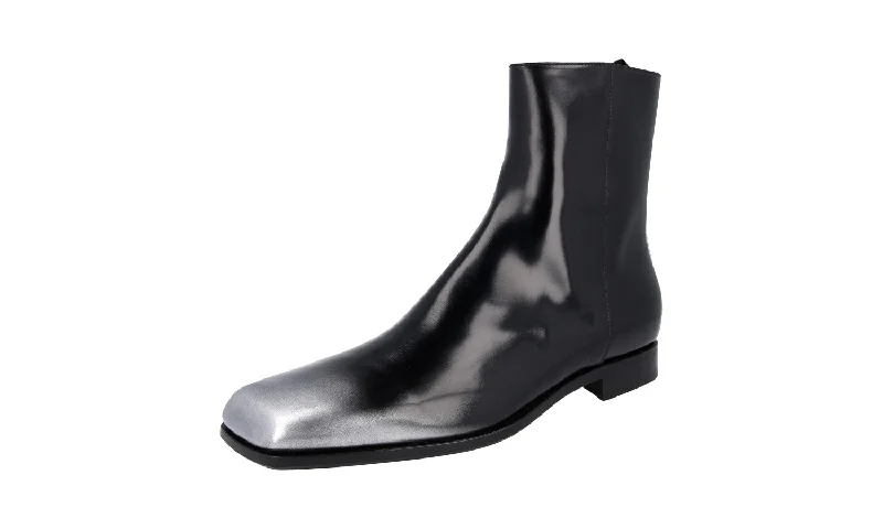 Prada Men's Black Brushed Spazzolato Leather Boots 2TA075