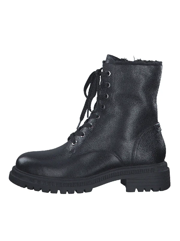 Chunky Black Warmlined Leather Boots