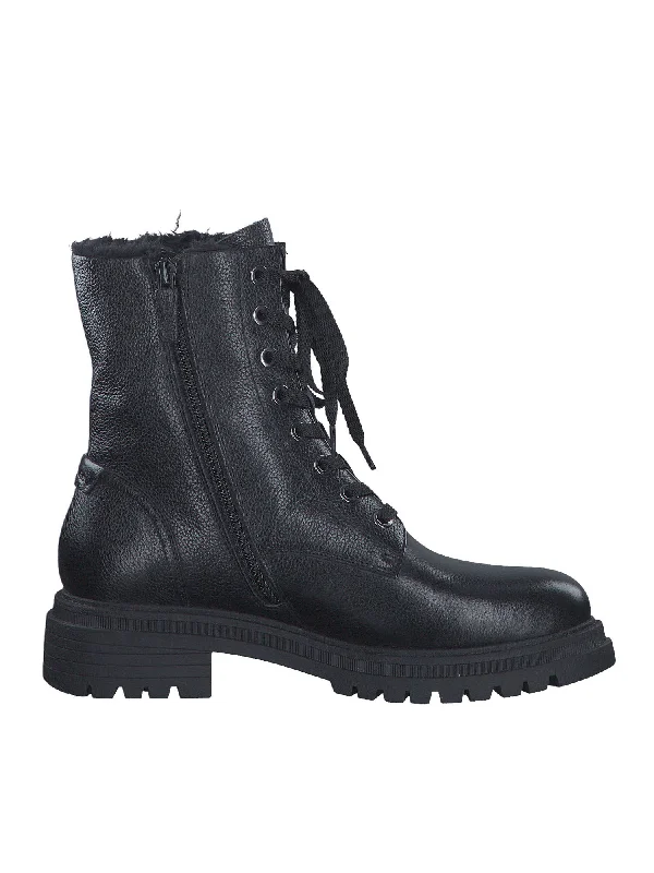 Chunky Black Warmlined Leather Boots