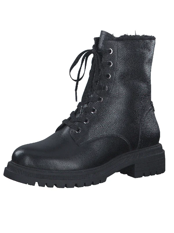 Chunky Black Warmlined Leather Boots