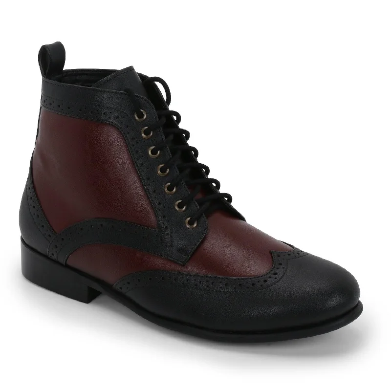 Dayton Black/Maroon Brogue Boots