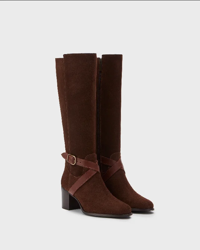 Easton Knee High Boots in Brown Suede