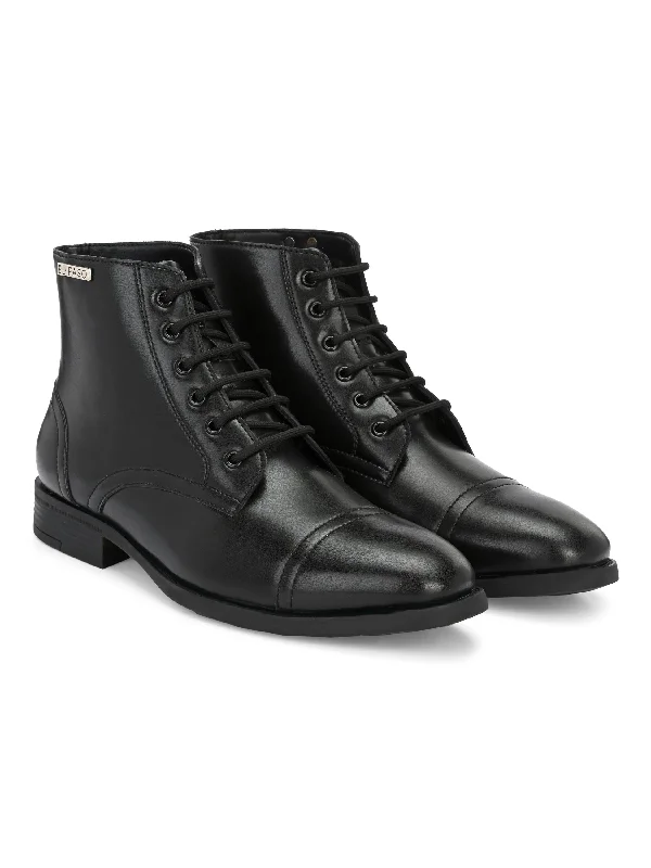 EL PASO Men Black Faux Leather Formal Lace UP Boots