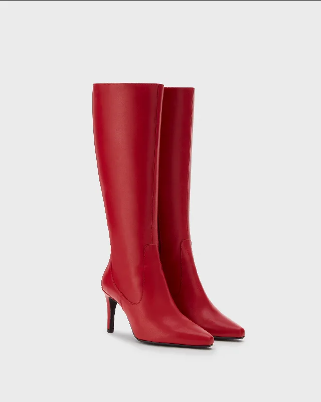 Freya Knee High Boots in Red Leather