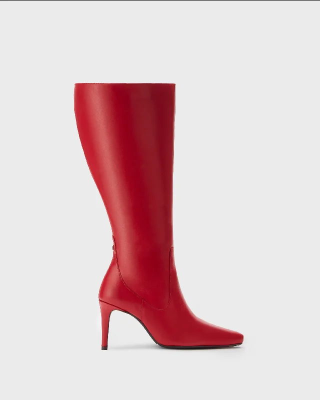 Freya Knee High Boots in Red Leather