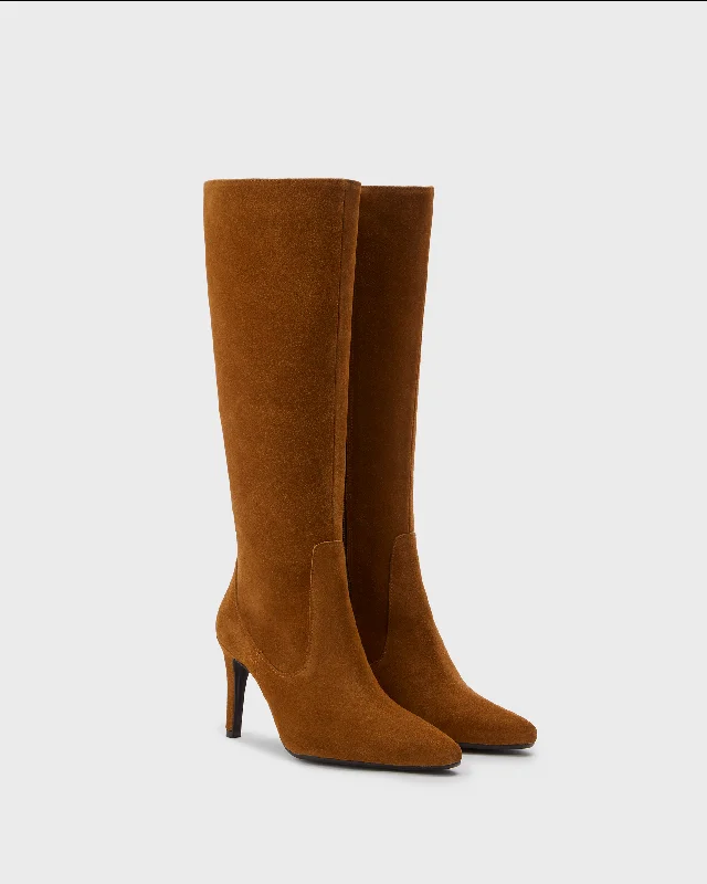 Freya Knee High Boots in Tan Suede