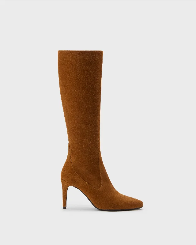 Freya Knee High Boots in Tan Suede