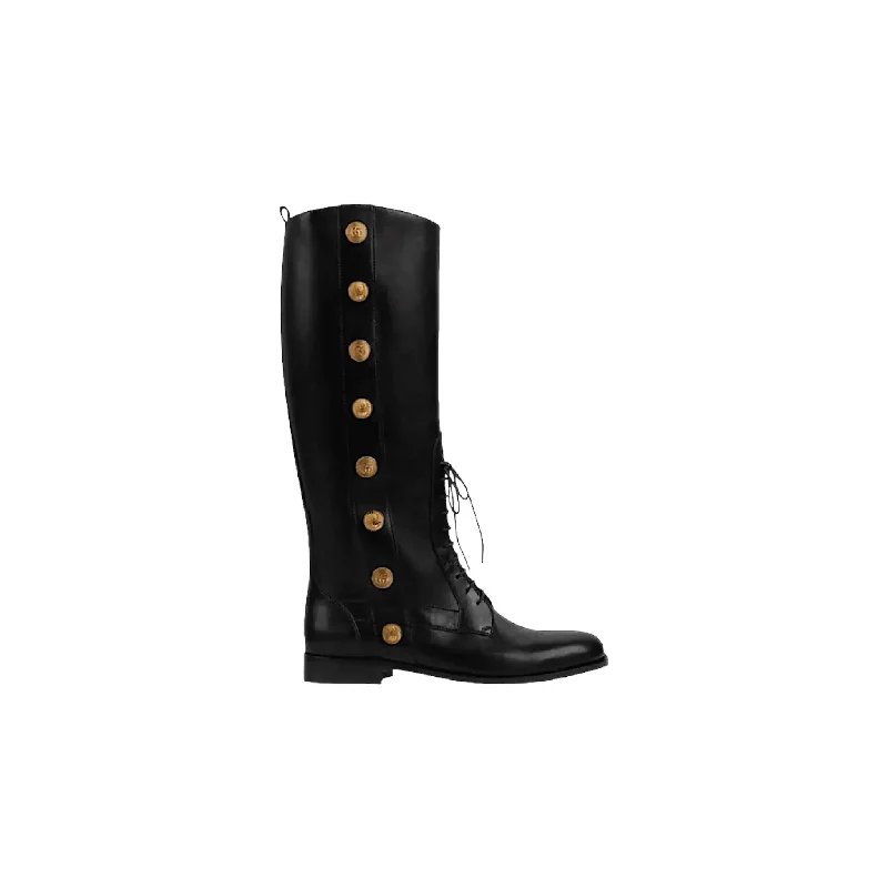 Gucci Black Leather Boots With Buttons