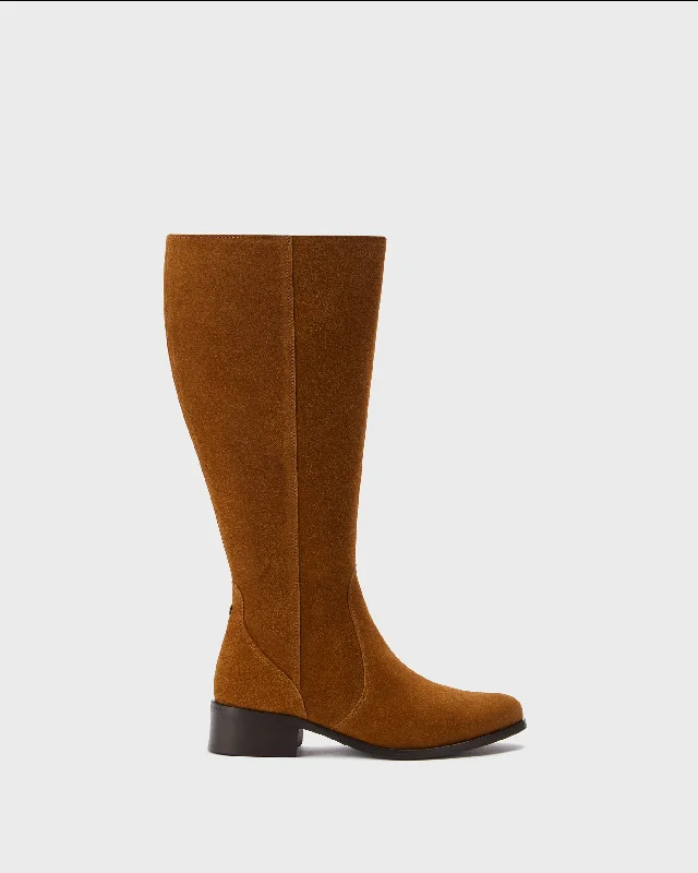 Haltham Petite Knee High Boots in Tan Suede