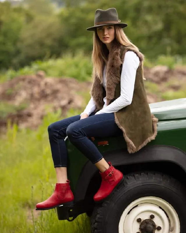 Ladies Chelsea Boot in Red leather - Style Merlin