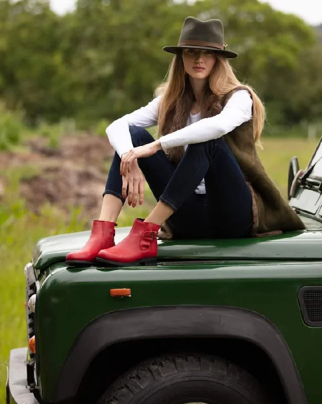 Ladies Chelsea Boot in Red leather - Style Merlin