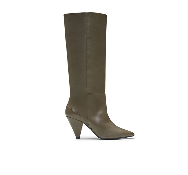 Ursula Leather Boot- Khaki