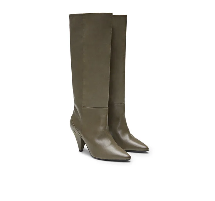 Ursula Leather Boot- Khaki