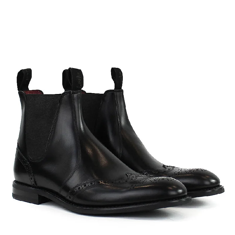 Loake - Hoskins Brogue Chelsea Boots in Black Leather