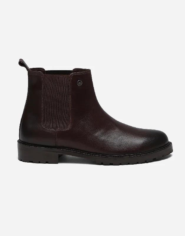 Men Brown Slip on Genuine Leather Chelsea Boots