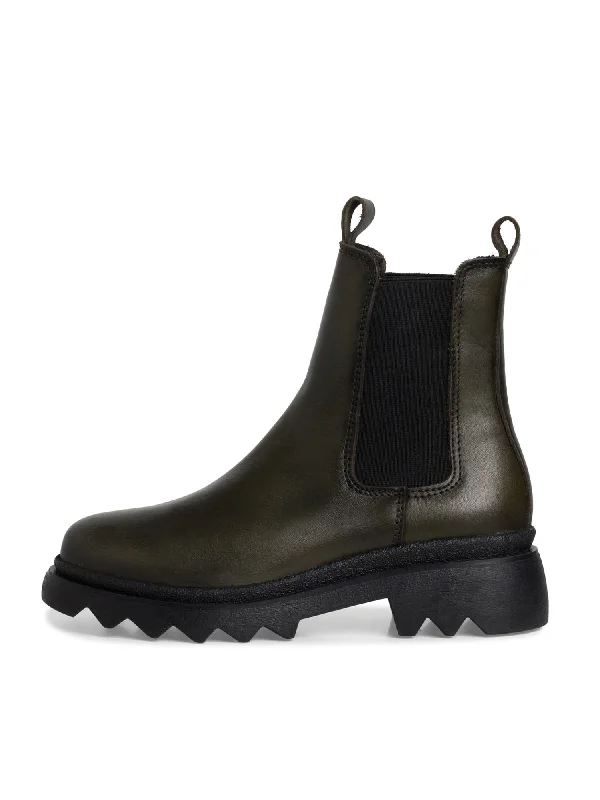 Olive Chunky Leather Boots