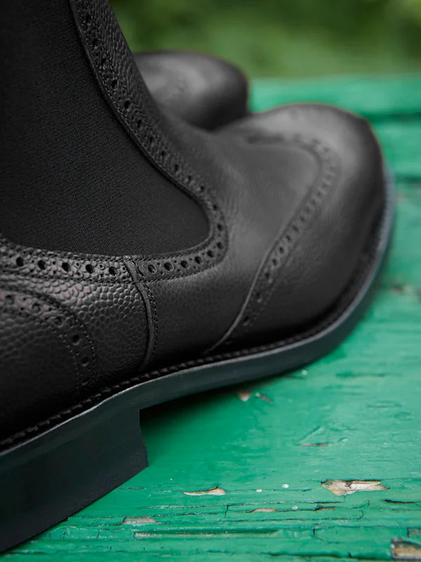 Chelsea Brogue Dealer Boot in Black Grain Leather -  Owl.