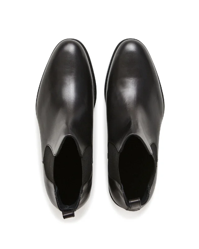 Polished Black Calf Leather Chelsea Boot