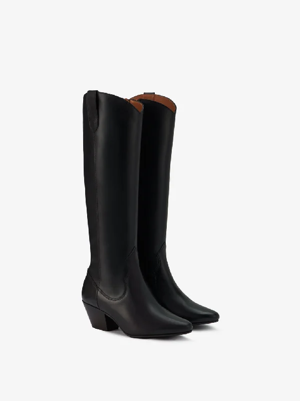 Saffron Knee High Boots in Black Leather