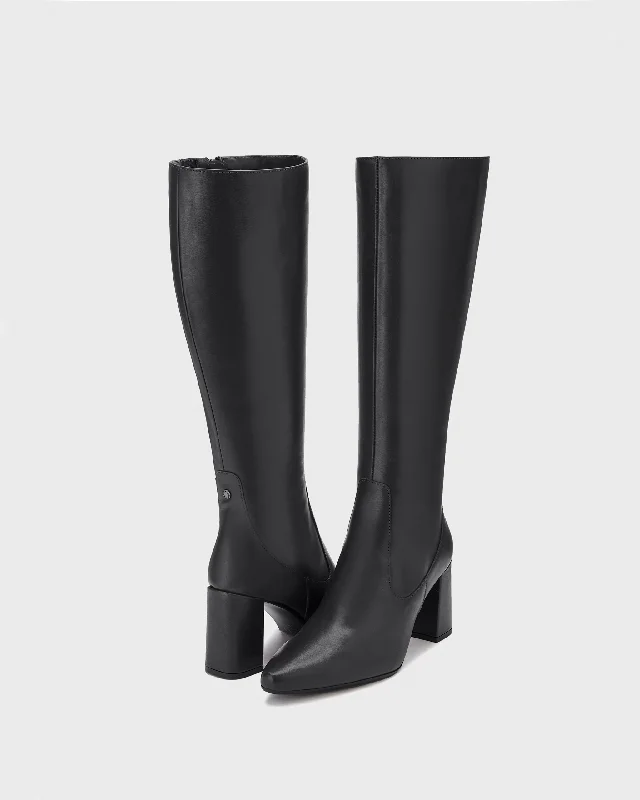 Tabitha Knee High Boots in Black Leather