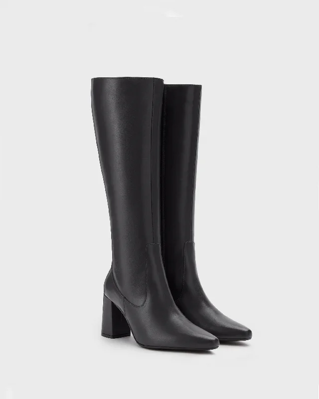 Tabitha Knee High Boots in Black Leather