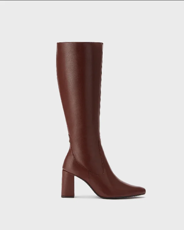 Tabitha Knee High Boots in Brown Leather