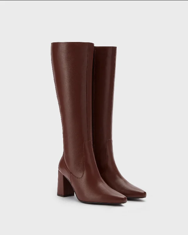 Tabitha Knee High Boots in Brown Leather