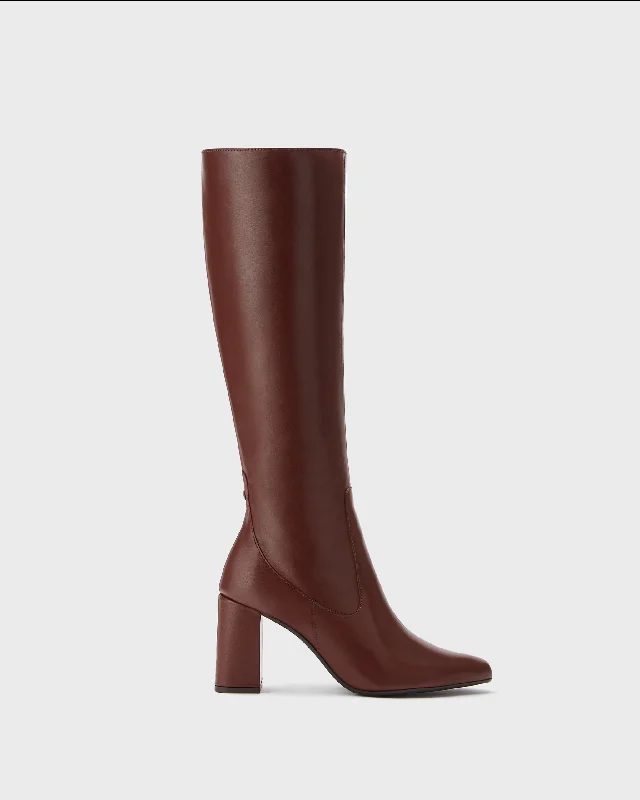 Tabitha Knee High Boots in Brown Leather