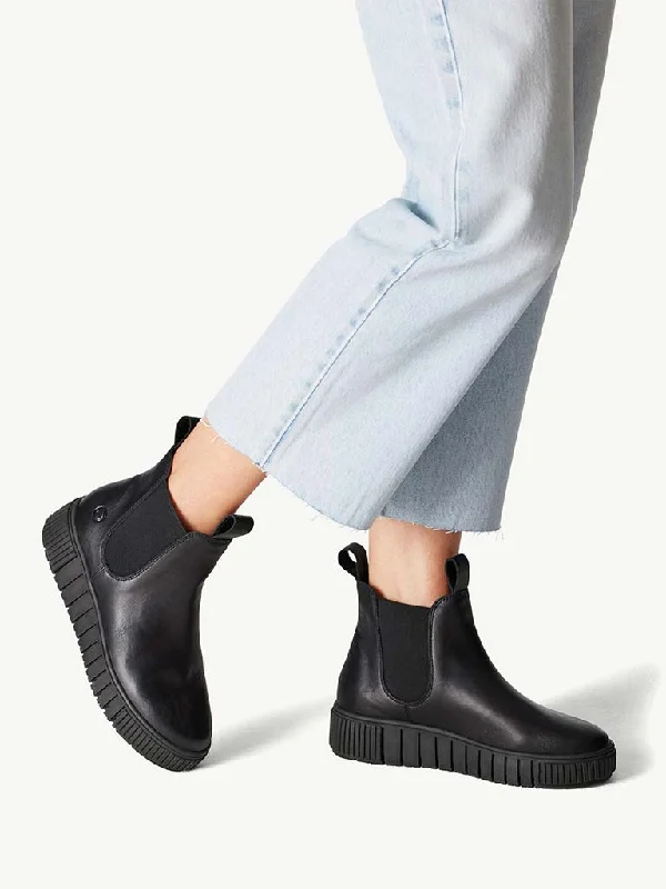 Tamaris Leather Flatform Boots - Black