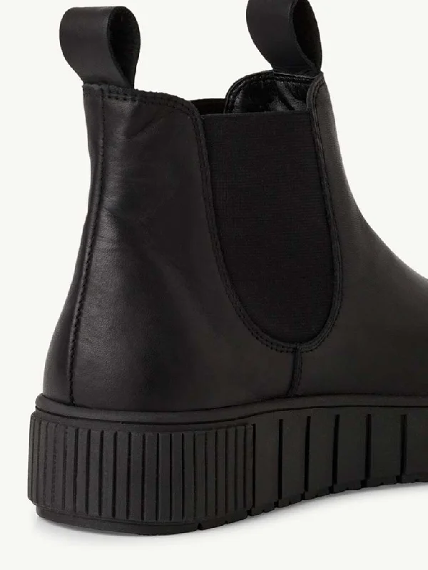 Tamaris Leather Flatform Boots - Black