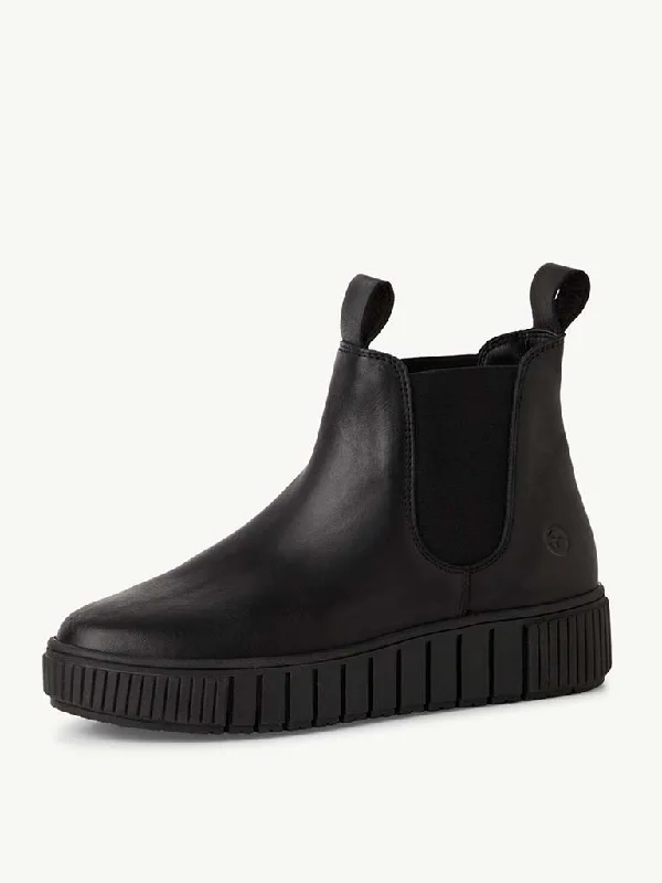 Tamaris Leather Flatform Boots - Black