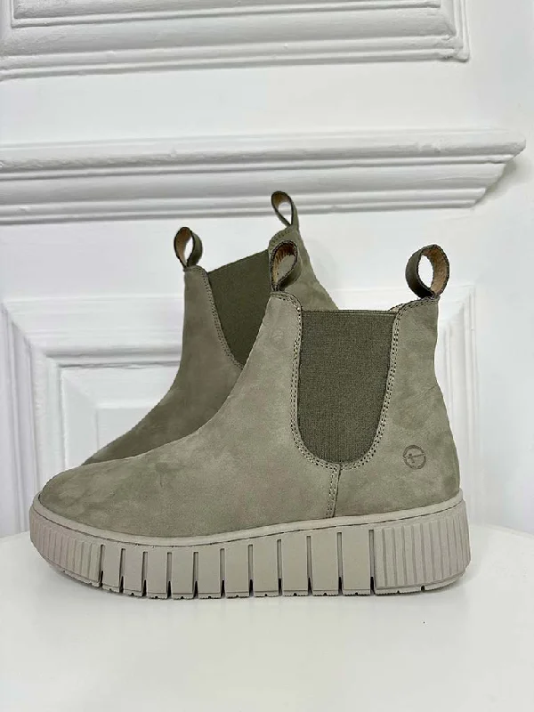 Tamaris Suede Flatform Boots - Sage